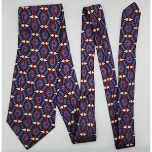 Geometric Tie by Cravattificio Mylord Necktie Blue Red Silk 4" Wide 61" Long Ext